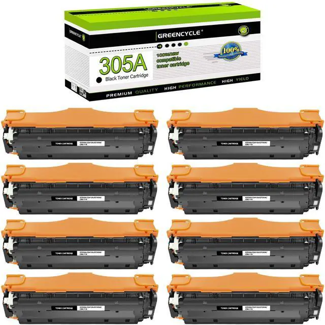 Main image of greencycle 8 Pack 305A Black Toner Cartridge Compatible for HP 305A CE410A Toner Works on Laser jet Pro 400 Color M451nw M451dw M451dn MFP M475dn M475dw M375nw Printer