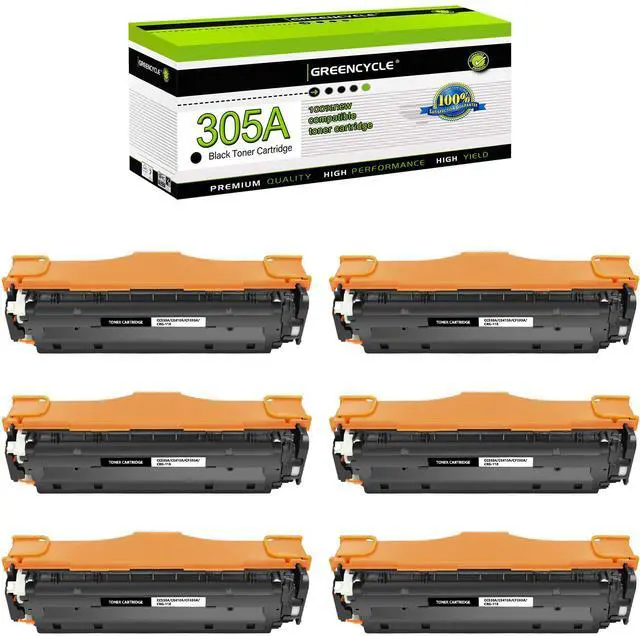 Main image of greencycle 6 Pack 305A Black Toner Cartridge Compatible for HP 305A CE410A Toner Works on Laser jet Pro 400 Color M451nw M451dw M451dn MFP M475dn M475dw M375nw Printer