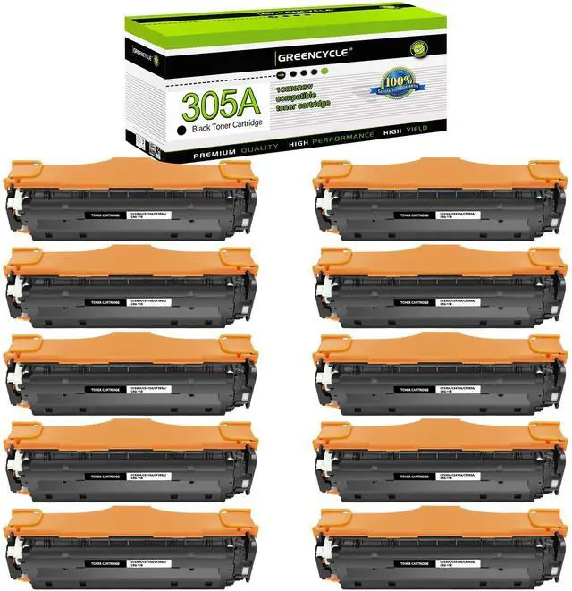 Main image of greencycle 10 Pack 305A Black Toner Cartridge Compatible for HP 305A CE410A Toner Works on Laser jet Pro 400 Color M451nw M451dw M451dn MFP M475dn M475dw M375nw Printer