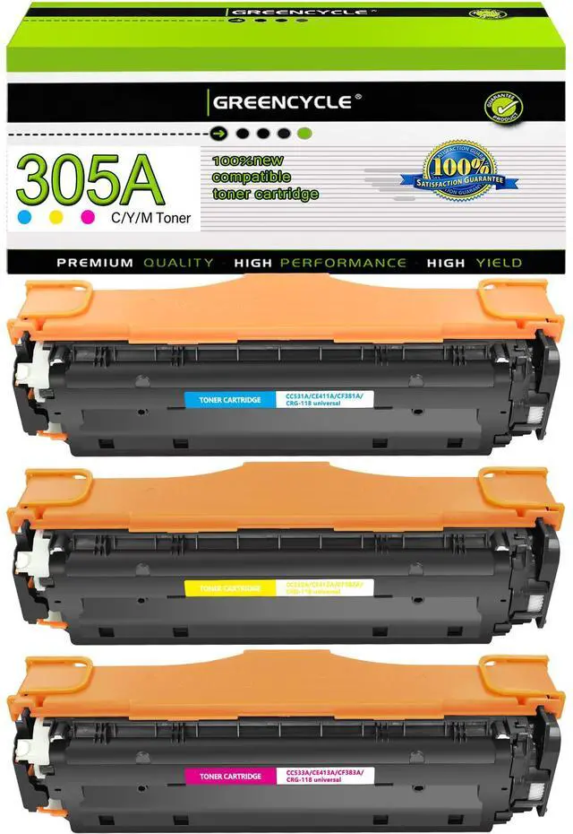 Main image of greencycle 3 Pack Compatible Toner Cartridge Replacement for HP 305A CE411A CE412A CE413A Toner work with Laser jet Pro 400 Color M451nw M451dw M451dn MFP M475dn M475dw M375nw Printer(C/Y/M)