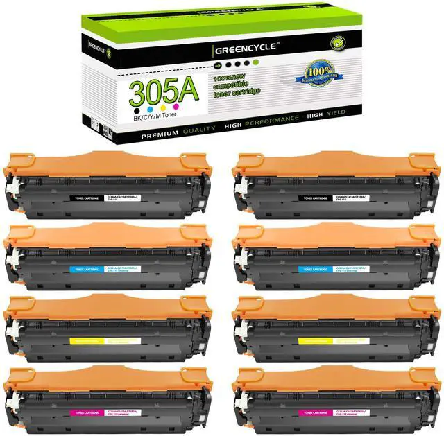 Main image of greencycle 8 Pack Compatible Toner Cartridge Replacement for HP 305A CE410A CE411A CE412A CE413A Tone work with Laser jet Pro 400 Color M451nw M451dw M451dn MFP M475dn M475dw M375nw Printer(B/C/Y/M)