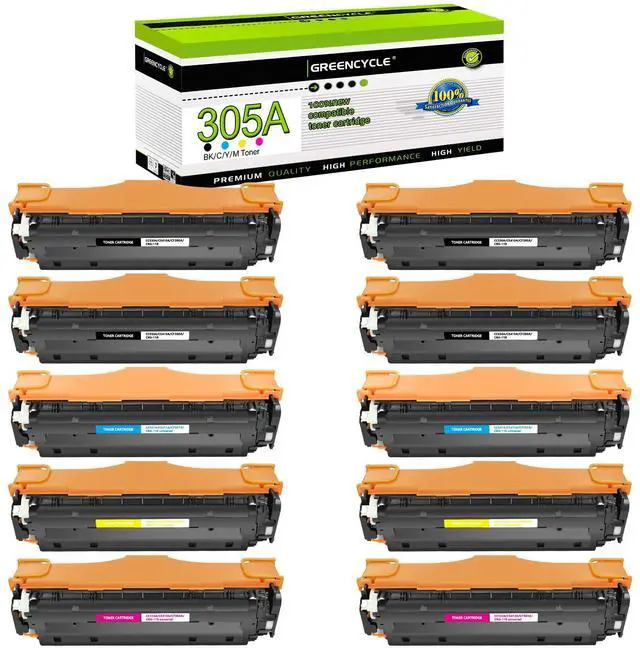 Main image of greencycle 10 Pack Compatible Toner Cartridge Replacement for HP 305A CE410A CE411A CE412A CE413A Tone work with Laser jet Pro 400 Color M451nw M451dw M451dn MFP M475dn M475dw M375nw Printer(B/C/Y/M)