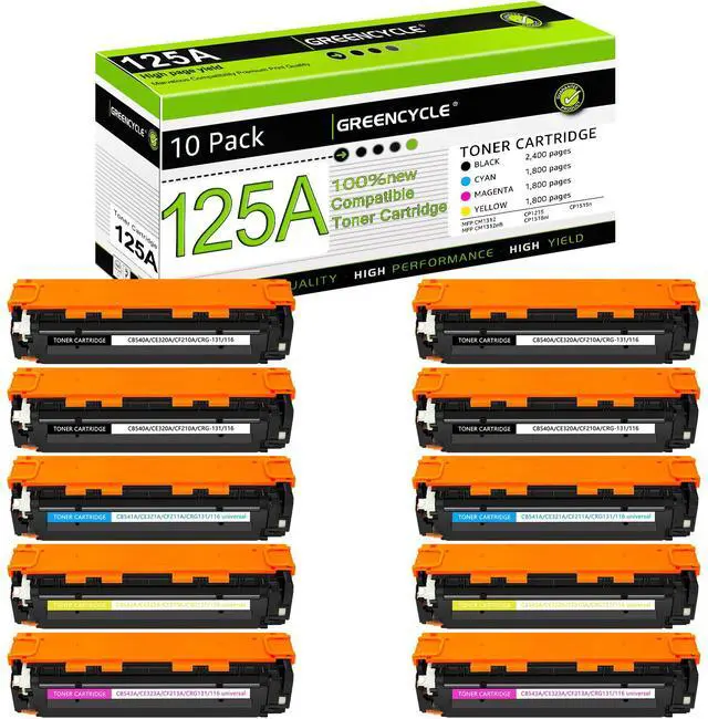 Main image of greencycle 10 Pack Compatible Toner Cartridge Replacement for HP 125A CB540A CB541A CB542A CB543A Toner Works on Color CM1312 MFP CP1215 CP1515n CP1518ni Series Printer(Black Cyan Yellow Magenta)