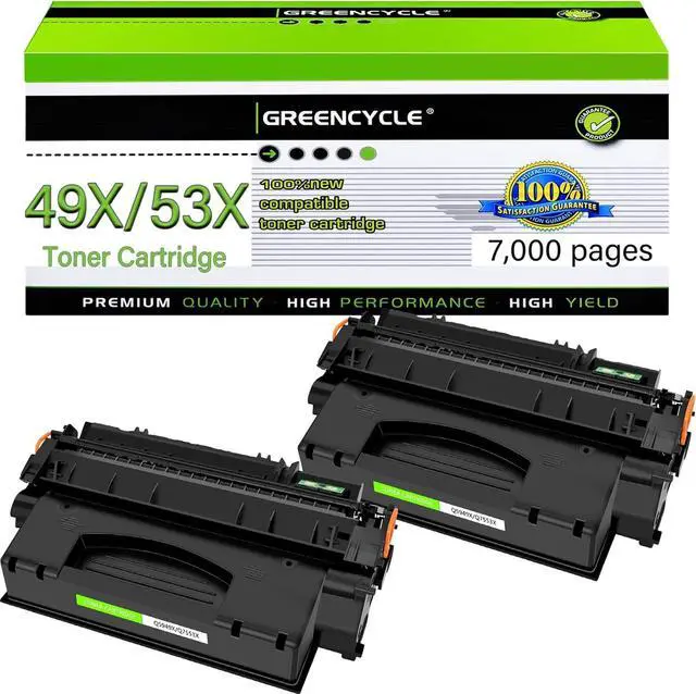 Main image of greencycle Q5949X Compatible Toner Cartridge Replacement for HP 49X Q5949X 53X Q7553X Black Cartridge Laserjet 1320 1320n 1320nw 3390 3392 M2727nf P2015dn P2015 P2014 P2010 Series Printer (2Pk)