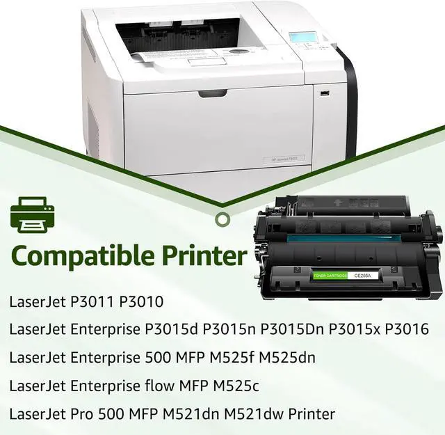Alt view image 2 of 7 - greencycle CE255A Compatible Toner Cartridge Replacement for HP 55A CE255A 55X CE255X Black Cartridge Laserjet P3015 P3015dn P3015x Pro 500 MFP M521dn M521dw M521 M525 Printer (6Pk)