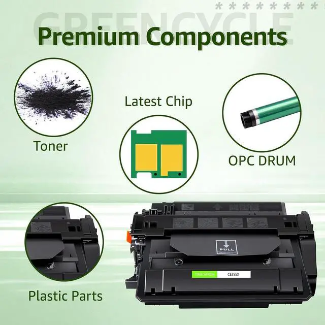 Alt view image 4 of 7 - greencycle CE255X Compatible Toner Cartridge Replacement for HP 55X CE255X 55A CE255A Black Cartridge Laserjet P3015 P3015dn P3015x Pro 500 MFP M521dn M521dw M521 M525 Printer (3Pk)
