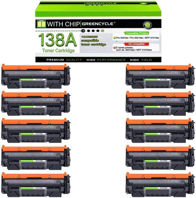 Main image of greencycle W1380A [with Chip] Compatible Toner Cartridge Replacement for HP 138A W1380A 138X W1380X Black Cartridge Laser Jet Pro 3001dw 3001fdw MFP 3101fdw Series Printer (10Pk)