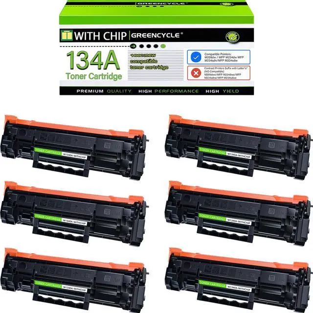 Main image of Greencycle W1340A WITH CHIP Compatible Toner Cartridge Replacement for HP W1340A 134A Toner Cartridge use for Laser Jet Pro M209dw MFP M234dw M234sdn M234dw(6 Pack,Black,with chip)