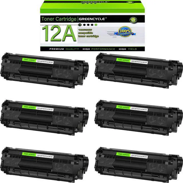 Main image of Greencycle Q2612A Compatible Toner Cartridge Replacement for HP Q2612A 12A Toner Cartridge use for Laser Jet 1020 1010 1012 1018 1022 3030 3052 3055 MFP M1005 M1319f Printer(6 Pack,Black)
