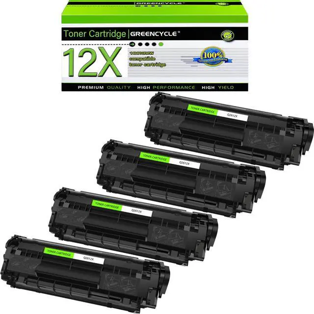 Main image of Greencycle Q2612X Compatible Toner Cartridge Replacement for HP Q2612X 12X Toner Cartridge use for Laser Jet 1020 1010 1012 1018 1022 3030 3052 3055 MFP M1005 M1319f Printer(4 Pack,Black)