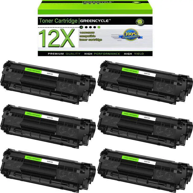 Main image of Greencycle Q2612X Compatible Toner Cartridge Replacement for HP Q2612X 12X Toner Cartridge use for Laser Jet 1020 1010 1012 1018 1022 3030 3052 3055 MFP M1005 M1319f Printer(6 Pack,Black)