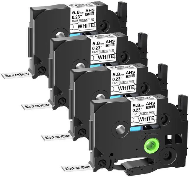 Main image of GREENCYCLE 4 Pack Compatible for Brother P-touch HSe-211 HSe211 HS-211 HS211 5.8mm 0.23'' x 1.5m Black on White Heat Shrink Tubes for Wires Cables