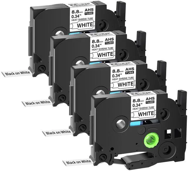 Main image of GREENCYCLE 4 Pack Compatible for Brother P-touch HSe-221 HSe221 HS-221 HS221 8.8mm 0.34'' x 1.5m Black on White Heat Shrink Tubes for Wires Cables