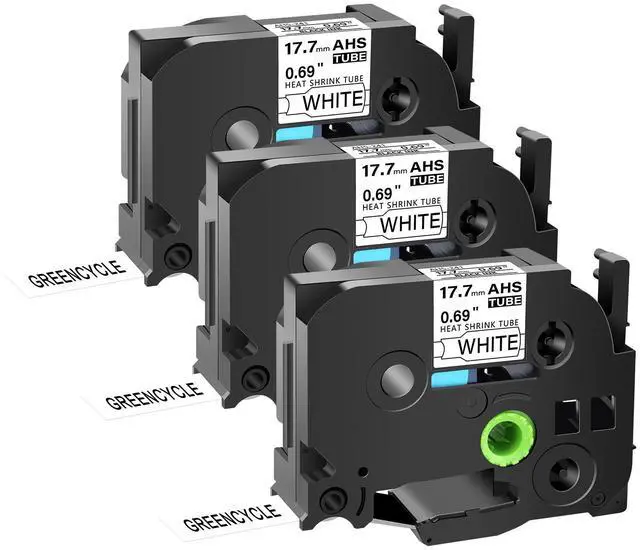 Main image of GREENCYCLE 3 Pack Compatible for Brother P-touchHSe-241 HSe241 HS-241 HS241 17.7mm 0.69'' x 1.5m Black on White Heat Shrink Tubes for Wires Cables