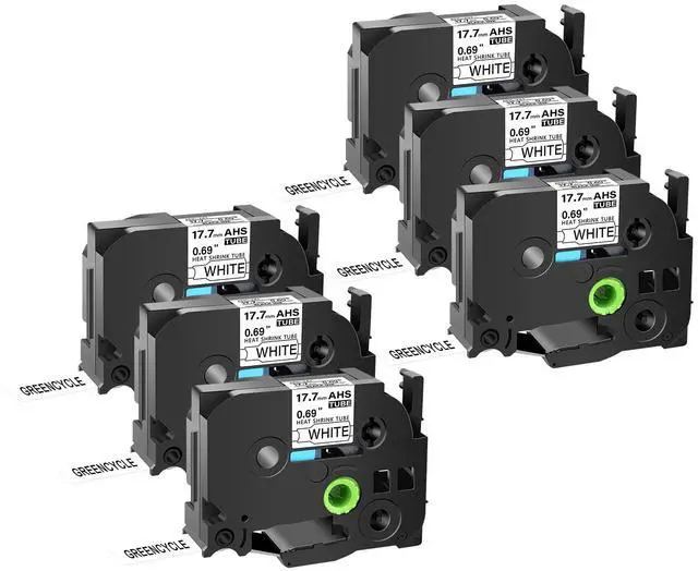 Main image of GREENCYCLE 6 Pack Compatible for Brother P-touchHSe-241 HSe241 HS-241 HS241 17.7mm 0.69'' x 1.5m Black on White Heat Shrink Tubes for Wires Cables