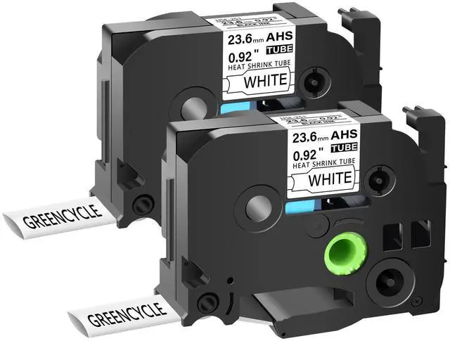 Main image of GREENCYCLE 2 Pack Compatible for Brother P-touch HSe-251 HSe251 HS-251 HS251 23.6mm 0.92'' x 1.5m Black on White Heat Shrink Tubes for Wires Cables