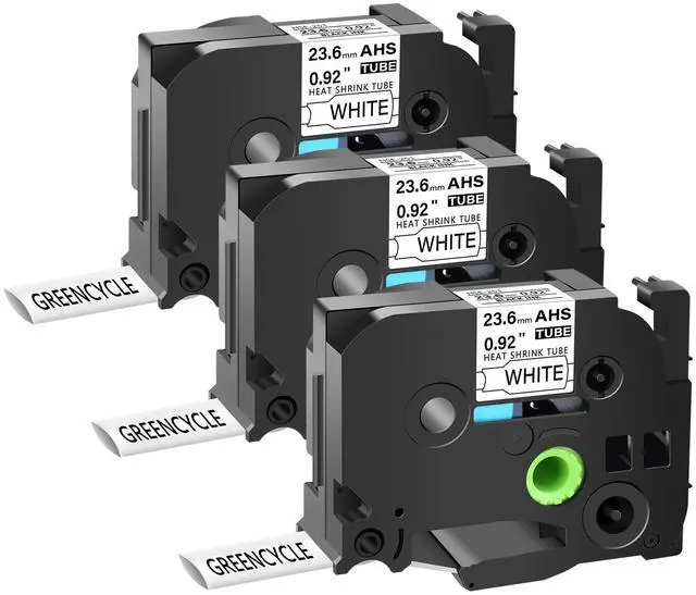 Main image of GREENCYCLE 3 Pack Compatible for Brother P-touch HSe-251 HSe251 HS-251 HS251 23.6mm 0.92'' x 1.5m Black on White Heat Shrink Tubes for Wires Cables