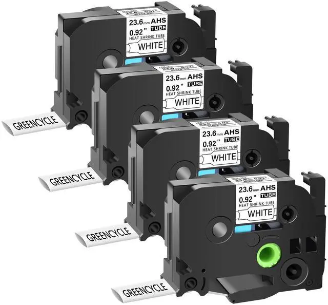 Main image of GREENCYCLE 4 Pack Compatible for Brother P-touch HSe-251 HSe251 HS-251 HS251 23.6mm 0.92'' x 1.5m Black on White Heat Shrink Tubes for Wires Cables