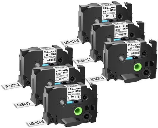 Main image of GREENCYCLE 6 Pack Compatible for Brother P-touch HSe-251 HSe251 HS-251 HS251 23.6mm 0.92'' x 1.5m Black on White Heat Shrink Tubes for Wires Cables