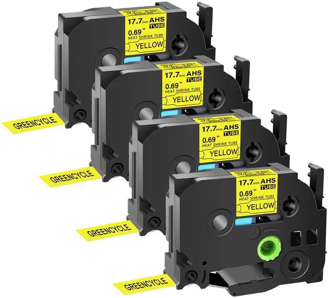 Main image of GREENCYCLE 4 Pack Compatible for Brother P-touchHSe-241 HSE641 HS-241 HS241 17.7mm 0.69'' x 1.5m Black on Yellow Heat Shrink Tubes for Wires Cables