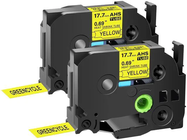 Main image of GREENCYCLE 2 Pack Compatible for Brother P-touchHSe-241 HSE641 HS-241 HS241 17.7mm 0.69'' x 1.5m Black on Yellow Heat Shrink Tubes for Wires Cables