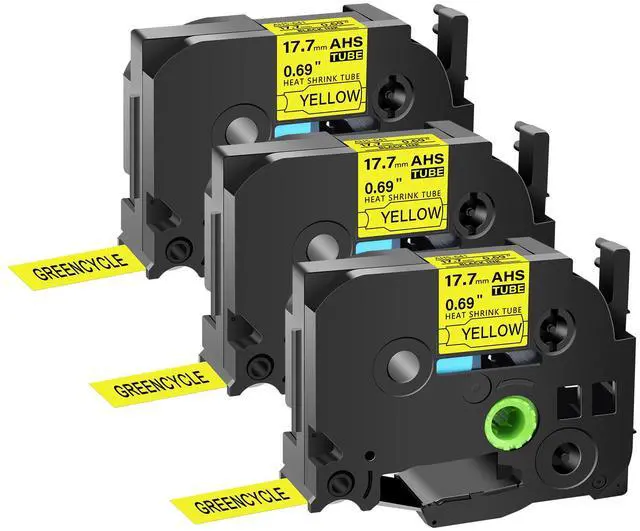Main image of GREENCYCLE 3 Pack Compatible for Brother P-touchHSe-241 HSE641 HS-241 HS241 17.7mm 0.69'' x 1.5m Black on Yellow Heat Shrink Tubes for Wires Cables