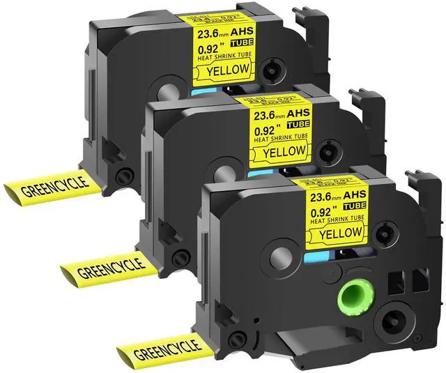 Main image of GREENCYCLE 3 Pack Compatible for Brother P-touch HSe-251 HSE651 HS-251 HS251 23.6mm 0.92'' x 1.5m Black on Yellow Heat Shrink Tubes for Wires Cables