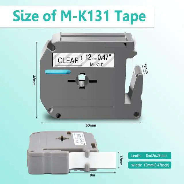 Alt view image 3 of 6 - GREENCYCLE Compatible for Brother M131 M-K131 MK131 M-131 MK131s 0.47 Inch Non-Laminated Label Tape 1/2" x 26.2ft (12mm x 8m) for PT-45M PT-90 PT-70BM PT-70 PT-M95 PT65 PT-85 (Black on Clear,3 Pack)