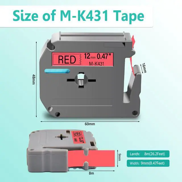 Alt view image 3 of 6 - GREENCYCLE Compatible for Brother M431 M-K431 MK431 M-431 MK431s 0.47 Inch Non-Laminated Label Tape 1/2" x 26.2ft (12mm x 8m) for PT-45M PT-90 PT-70BM PT-70 PT-M95 PT65 PT-85 (Black on Red,30 Pack)