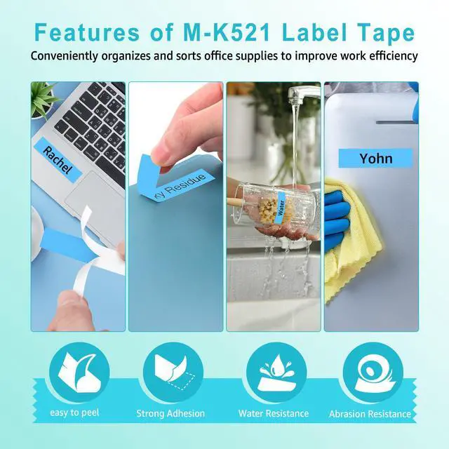 Alt view image 4 of 6 - GREENCYCLE Compatible for Brother M521 M-K521 MK521 M-521 MK521s 0.35 Inch Non-Laminated Label Tape 3/8" x 26.2ft (9mm x 8m) for PT-45M PT-90 PT-70BM PT-70 PT-M95 PT65 PT-85 (Black on Blue,6 Pack)