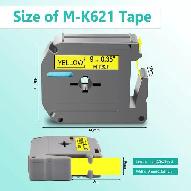Alt view image 3 of 6 - GREENCYCLE Compatible for Brother M621 M-K621 MK621 M-621 MK621s 0.35 Inch Non-Laminated Label Tape 3/8" x 26.2ft (9mm x 8m) for PT-45M PT-90 PT-70BM PT-70 PT-M95 PT65 PT-85 (Black on Yellow,3 Pack)