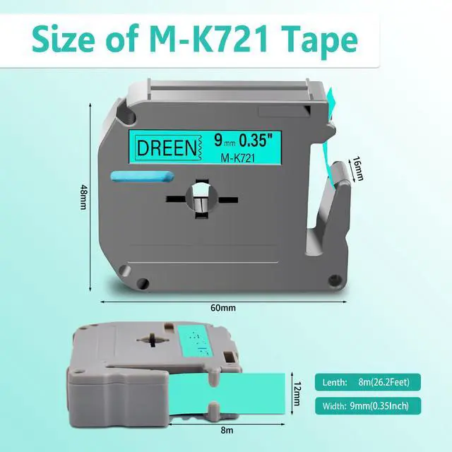 Alt view image 3 of 6 - GREENCYCLE Compatible for Brother M721 M-K721 MK721 M-721 MK721s 0.35 Inch Non-Laminated Label Tape 3/8" x 26.2ft (9mm x 8m) for PT-45M PT-90 PT-70BM PT-70 PT-M95 PT65 PT-85 (Black on Green,5 Pack)