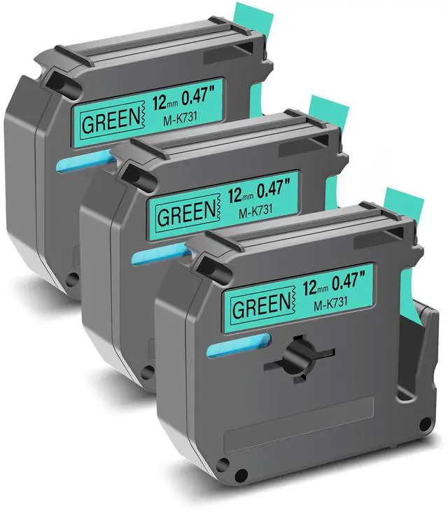 Main image of GREENCYCLE Compatible for Brother M731 M-K731 MK731 M-731 MK731s 0.47 Inch Non-Laminated Label Tape 1/2" x 26.2ft (12mm x 8m) for PT-45M PT-90 PT-70BM PT-70 PT-M95 PT65 PT-85 (Black on Green,3 Pack)