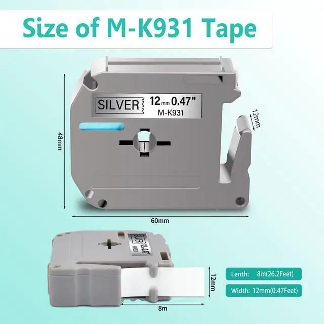 Alt view image 3 of 6 - GREENCYCLE Compatible for Brother M931 M-K931 MK931 M-931 MK931s 0.47 Inch Non-Laminated Label Tape 1/2" x 26.2ft (12mm x 8m) for PT-45M PT-90 PT-70BM PT-70 PT-M95 PT65 PT-85 (Black on Silver,50 Pack)