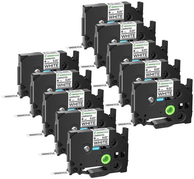 Main image of GREENCYCLE 10-Pack Compatible for 1/4" 0.23" 6mm Black on White TZe-211 AZE211 TZ-211 TZ211 Standard Laminated Label Tape for Ptouch PT-D210 PTD400AD PT1230 PTH110 PT Cube Labeler