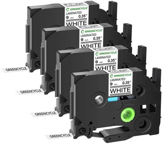Main image of GREENCYCLE 4 Pack Compatible for Brother TZe-221 TZ-221 9mm 0.35" Laminated White Label Maker Tape Ptouch TZe221 TZ221 TZe TZ Label Tape for PT-H110 PT-D210 PT-D220 PT-D200 PT-D202 PT-D410 PT-D400