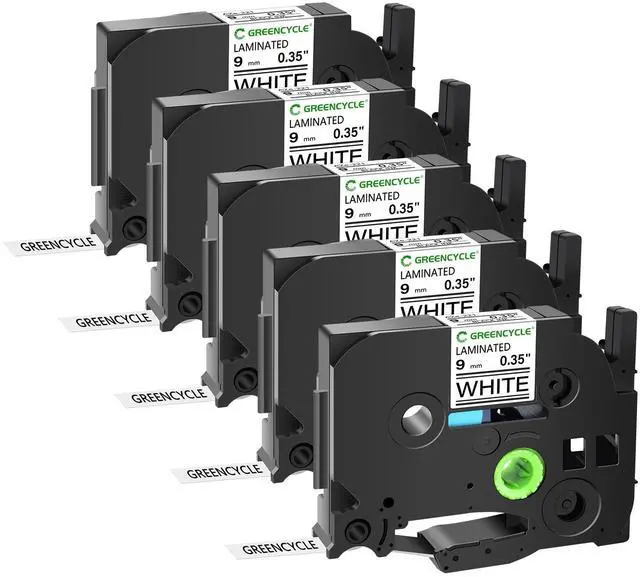 Main image of GREENCYCLE 5 Pack Compatible for Brother TZe-221 TZ-221 9mm 0.35" Laminated White Label Maker Tape Ptouch TZe221 TZ221 TZe TZ Label Tape for PT-D400AD PT-D410BT PT-D600 PT-D610BT PT-P710BT