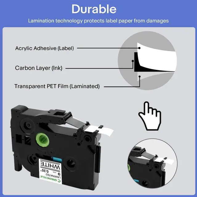 Alt view image 4 of 7 - GREENCYCLE Compatible for Brother TZe-221 TZ-221 9mm 0.35" Laminated White Label Maker Tape Ptouch TZe221 TZ221 TZe TZ Label Tape for PT-D210 PT-D220 PT-D200 PT-H110 PT-D400 PT-D610BT