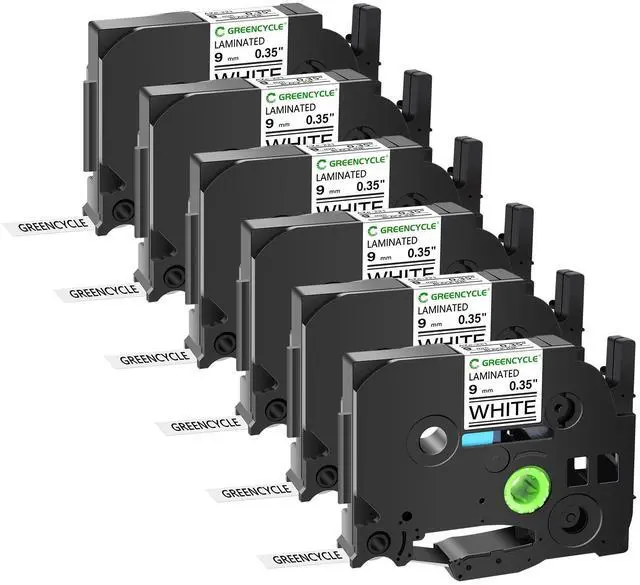 Main image of GREENCYCLE 6 Pack Compatible for Brother TZe-221 TZ-221 9mm 0.35" Laminated White Label Maker Tape Ptouch TZe221 TZ221 TZe TZ Label Tape for PT-D600 PT-D610BT PT-P710BT
