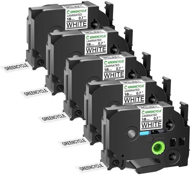 Main image of GREENCYCLE 5 Pack Compatible for Brother TZe-241 TZ-241 18mm 0.7" Laminated Black on White Label Maker Tape Ptouch TZe241 TZ241 TZe TZ Label Tape for PT-1800 PT-1810 PT-1830 PT-1830C