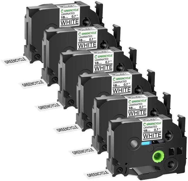 Main image of GREENCYCLE 6 Pack Compatible for Brother TZe-241 TZ-241 18mm 0.7" Laminated Black on White Label Maker Tape Ptouch TZe241 TZ241 TZe TZ Label Tape for PT-2030 PT-2030AD PT-2030VP PT-2100
