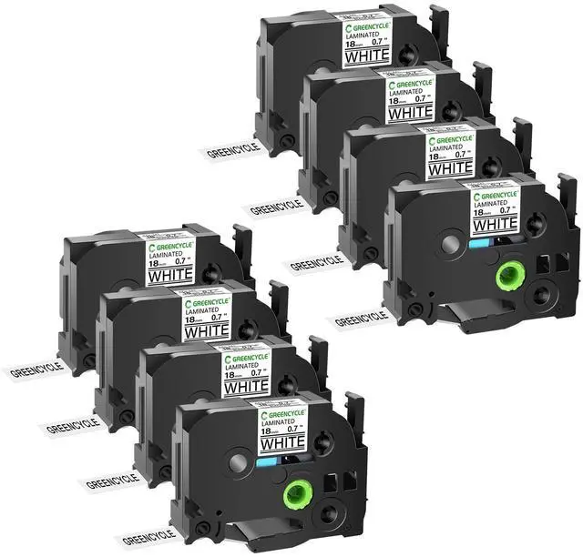 Main image of GREENCYCLE 8 Pack Compatible for Brother TZe-241 TZ-241 18mm 0.7" Laminated Black on White Label Maker Tape Ptouch TZe241 TZ241 TZe TZ Label Tape for PT-D400 PT-D400AD PT-D400VP PT-D410