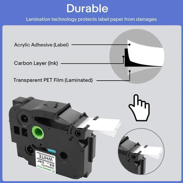 Alt view image 3 of 7 - GREENCYCLE Compatible for PTouch TZe-251 TZe251 AZE Tape 24mm 0.94 Inch 1" Black on White Laminated Label Tape for PT2730 PT9600 PTD600VP PTD800W PTH500LI PTP700 PTP710BT PTP750W, 10 Pack