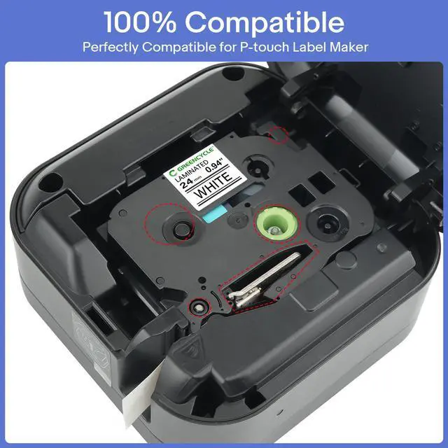 Alt view image 2 of 7 - GREENCYCLE Compatible for PTouch TZe-251 TZe251 AZE Tape 24mm 0.94 Inch 1" Black on White Laminated Label Tape for PT2730 PT9600 PTD600VP PTD800W PTH500LI PTP700 PTP710BT PTP750W, 10 Pack