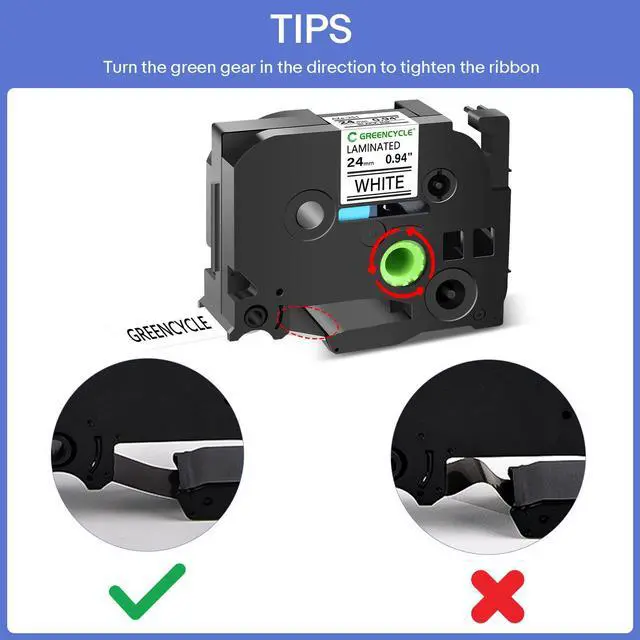 Alt view image 4 of 7 - GREENCYCLE Compatible for PTouch TZe-251 TZe251 AZE Tape 24mm 0.94 Inch 1" Black on White Laminated Label Tape for PT2730 PT9600 PTD600VP PTD800W PTH500LI PTP700 PTP710BT PTP750W, 10 Pack