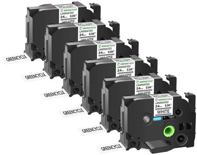 Main image of GREENCYCLE 6 Pack Compatible for Ptouch Label Maker Tape TZe-251 TZ-251 24mm 0.94 Laminated Black on White TZe251 TZ251 TZe TZ Label Tape for PT-1500PC PT-1600 PT-2110 PT-2200
