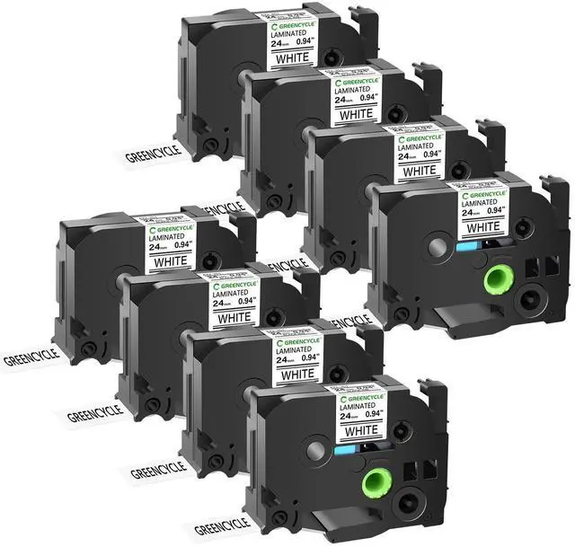 Main image of GREENCYCLE 8 Pack Compatible for Ptouch Label Maker Tape TZe-251 TZ-251 24mm 0.94 Laminated Black on White TZe251 TZ251 TZe TZ Label Tape for PT-2210 PT-2300 PT-2310 PT-2400