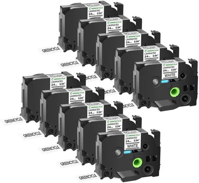 Main image of GREENCYCLE Compatible for PTouch TZe-251 TZe251 AZE Tape 24mm 0.94 Inch 1" Black on White Laminated Label Tape for PT2730 PT9600 PTD600VP PTD800W PTH500LI PTP700 PTP710BT PTP750W, 10 Pack