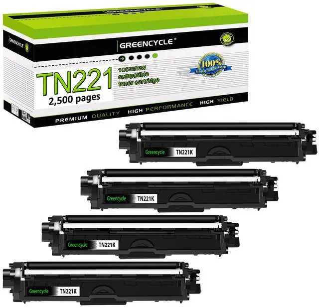 Main image of greencycle High Yield Compatible Toner Cartridge Replacement for Brother TN221K TN-221 TN221BK Work with HL-3170CDW HL-3140CW HL-3180CDW MFC-9130CW MFC-9330CDW laser Printer (4 Pack)