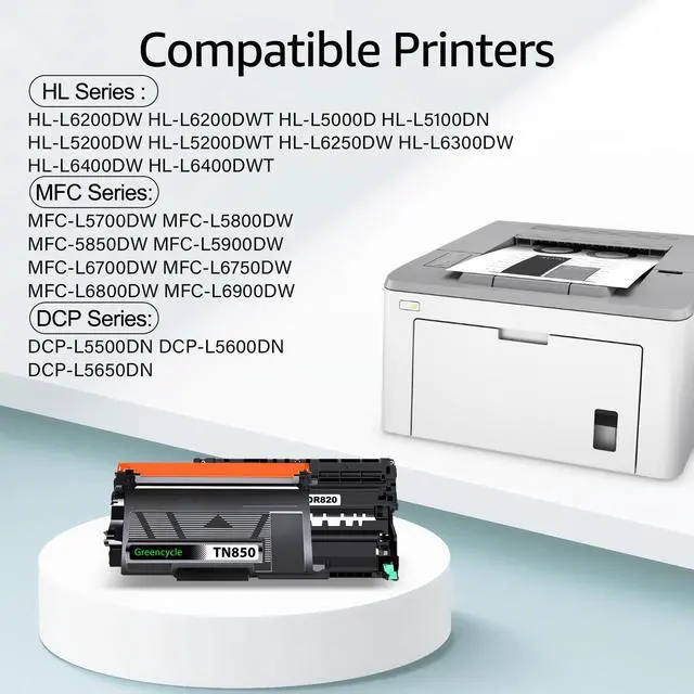 Alt view image 2 of 7 - greencycle TN850 Toner Cartridge & DR820 Drum Unit Set Compatible with Brother DCP-L5500DN L5600DN L5650DN HL-L6200DW L6200DWT L5200DWT L5200DW L5100DN L5000D MFC-L5850DW L5900DW( 3 Toner, 1 Drum )